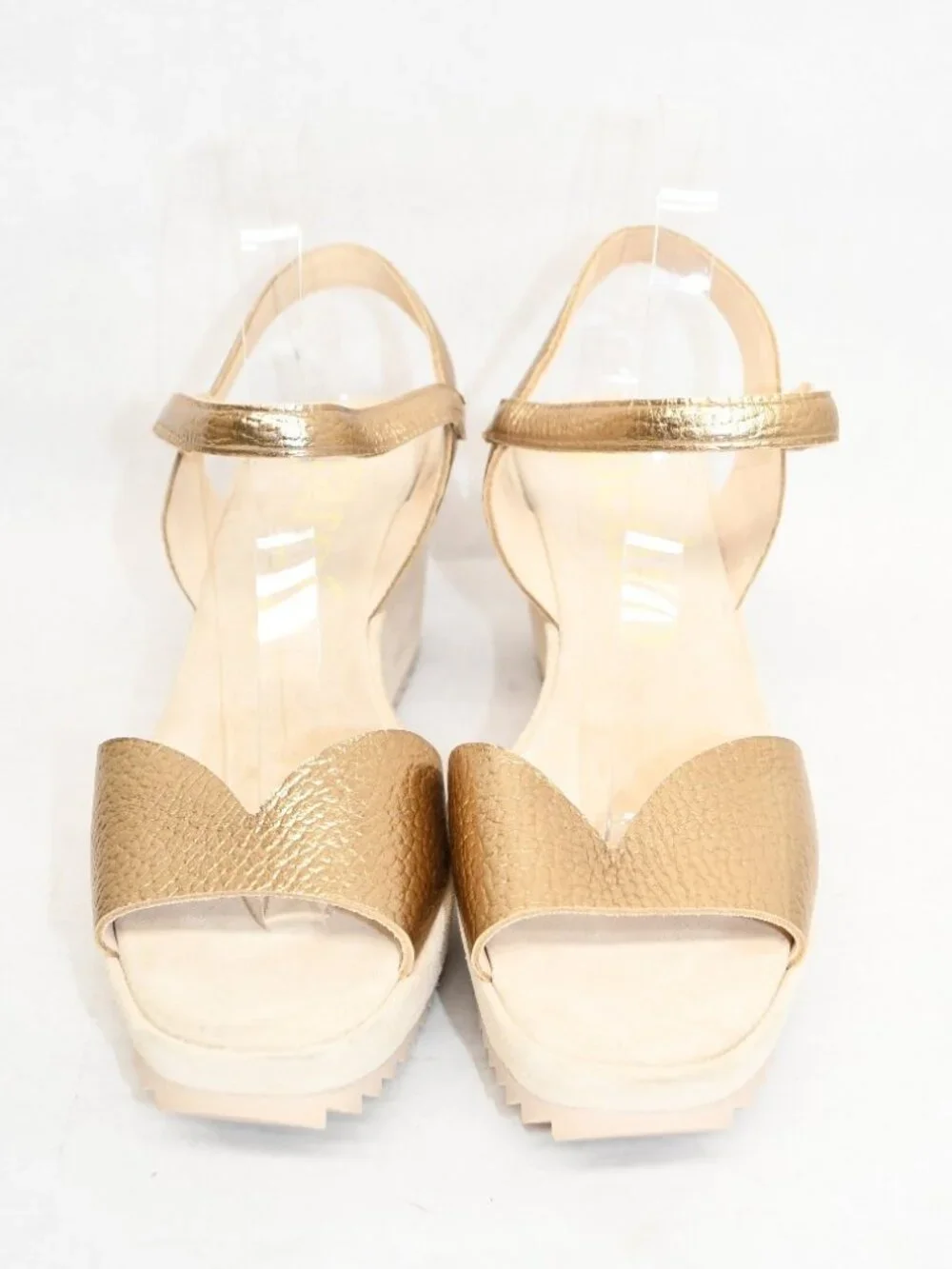 $650 Pedro Garcia FANTINA wedge sandals METALLIC CREAM LEATHER SAWTOOTH 41 (DD2)